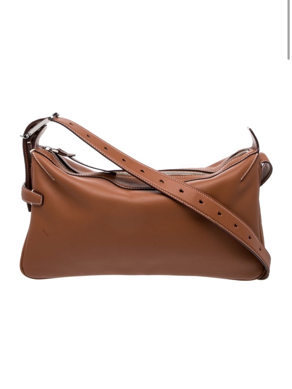 Bonastre Sleek Brown Leather Shoulder Bag with Adjustable Strap
